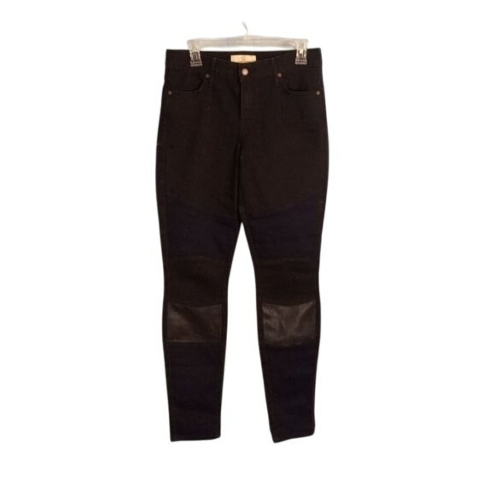 Cookie Johnson Size 8 Womens Peace Skinny Black Jeans Faux Leather Knee Panels